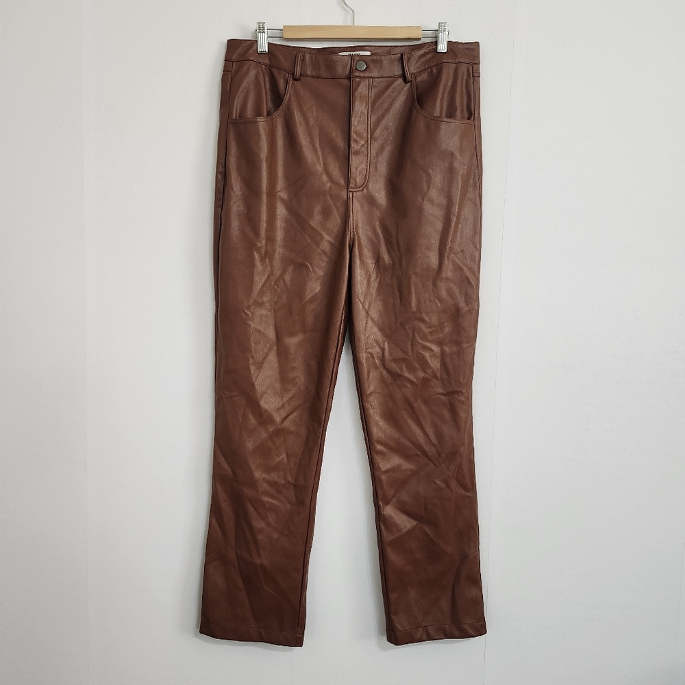 NWT BB Dakota Steve Madden Cognac Brown Faux Leather Straight Pants Size XL